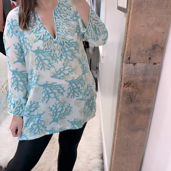Barbara Gerwhit beachy coastal tunic embellished top size medium - Picture 2 of 9
